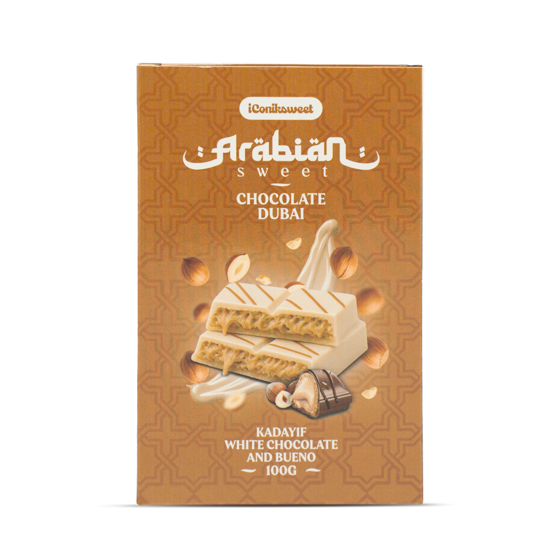 iConiksweet – Tablette de Chocolat Dubai - Kayadif Chocolat blanc & Bueno – 1x 100g