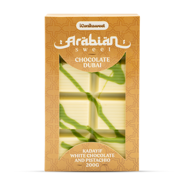 iConiksweet – Tablette de Chocolat Dubai - Kayadif Chocolat blanc & Pistache – 12x200g