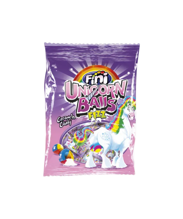 Description produit : Fini - Unicorn Balls 12x80g

Apportez une touche féérique et gourmande à vos rayons avec les Unicorn Balls de Fini. Ces chewing-gums ronds et colorés cachent un cœur liquide au goût fruité intense, pour une expérience à la fois ludique et savoureuse. Présentés en sachets de 80 g (lot de 12), ils sont parfaits pour les amateurs de confiseries originales et enchantées.

Points forts :
	•	Design féérique : De petites boules multicolores qui évoquent la magie des licornes.
	•	Explosion de 