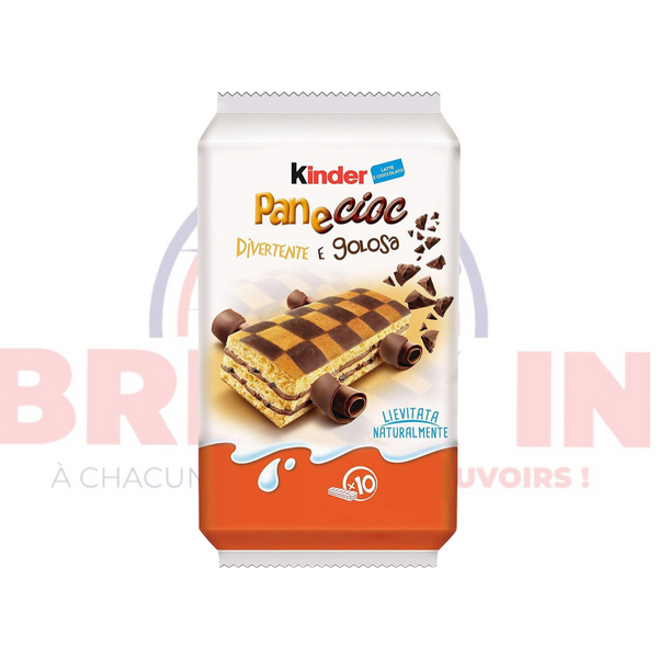 Kinder Panecioc  Plongez dans la douceur irrésistible du Kinder PaneCioc. Entre la légèreté d'une génoise levée naturellement et le bonheur croquant des véritables pépites de chocolat, c'est la collation idéale pour un petit déjeuner familial délicieux et amusant. Douceur Chocolatée: Fait avec de l'extra chocolat, pour un plaisir authentique et gourmand.